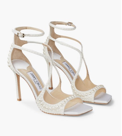 Azia 95 Satin Sandals with All-Over Pearls