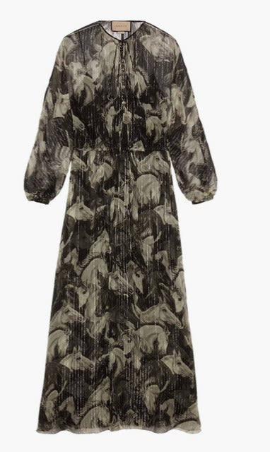 Meadow And Horses Print Silf Dress