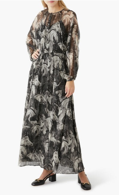 Meadow And Horses Print Silf Dress