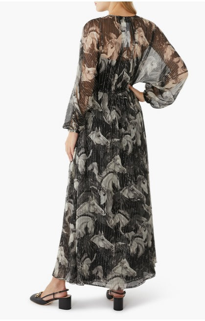 Meadow And Horses Print Silf Dress