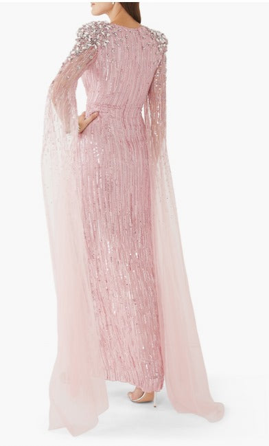 Cape Sequin Gown