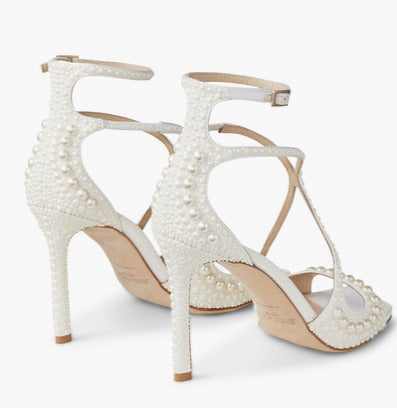 Azia 95 Satin Sandals with All-Over Pearls